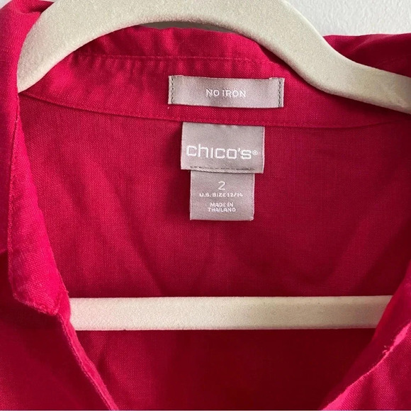 CHICO’S 100% Linen Dark Pink Button  Down Shirt Size 2 - Picture 3 of 12